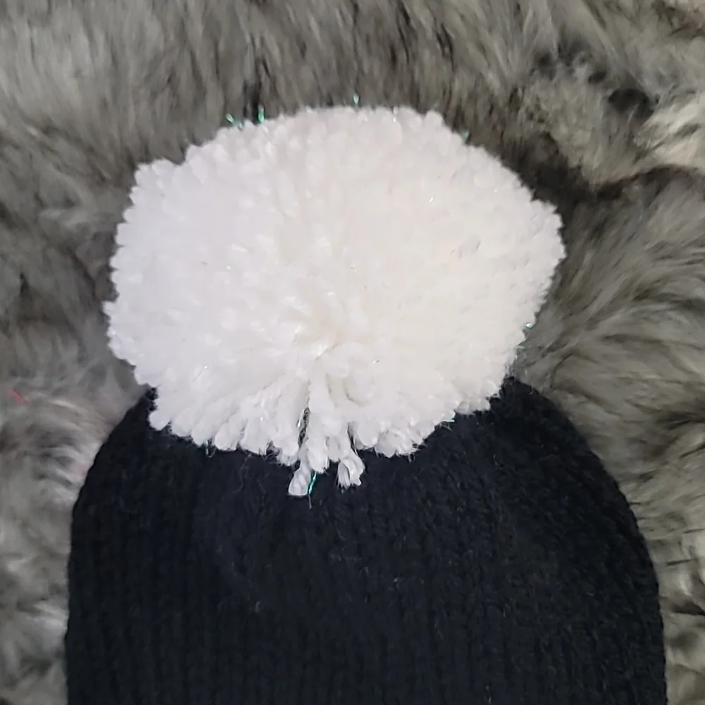 Handmade Woman's Black & White Beanie with pom pom.